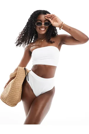 Threadbare Hvidt bikinisæt med bandeau-bikinitop og højtaljede bikinitrusser