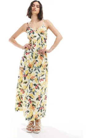 VERO MODA Cami-maxikjole med sommer-frugtprint-Gul