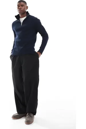 JACK & JONES Marineblå trøje i chunky ribstrik med halv lynlås