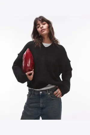 Topshop Trøje med høj V-hals i vamset strik