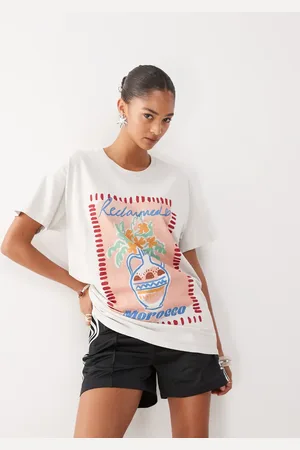 Reclaimed Vasket lysegul oversized T-shirt med kunstprint med vase-Hvid