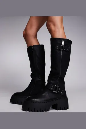 Simmi London SIMMI London Wide Fit - Harli - Sorte og chunky biker-støvler