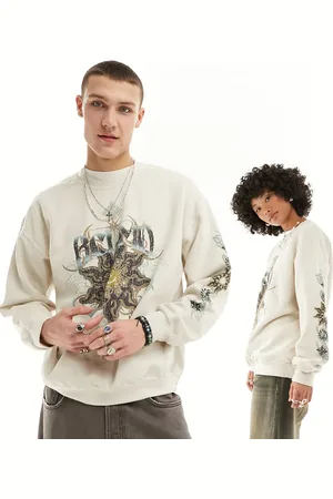 Reclaimed Unisex - Forvasket T-shirt med kosmisk print-Neutral
