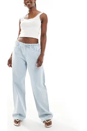 Bershka Lyseblå jeans med striber, bindefront og brede ben