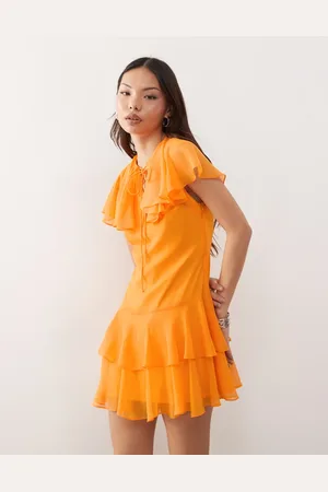 Reclaimed Orange lagdelt minikjole med kappedetalje