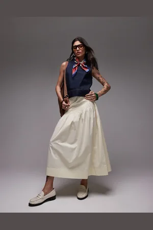 Topshop Lysegul nederdel med pintuck i poplin-Hvid