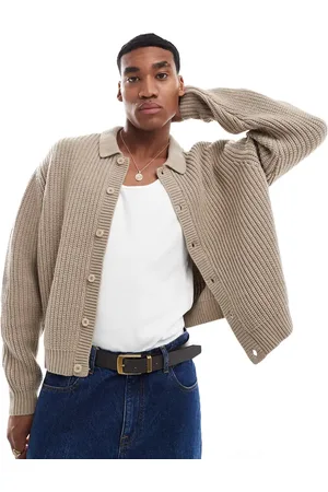 ASOS Gråbrun oversized cardigan med knapper i kraftig uldblanding-Neutral