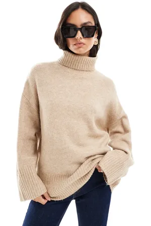 JJXX Cremehvid oversized trøje med rullekrave og tekstur i strik