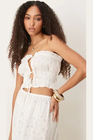 Iisla & Bird Bandeau-strandtop med bindebånd foran i broderie anglaise - Del af sæt