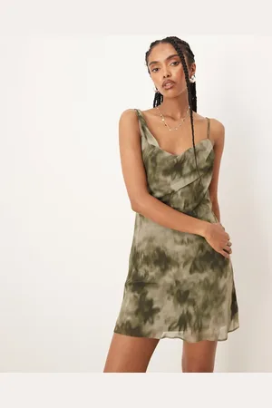 ASOS Grøn cami-minikjole i chiffon med sløret print-Multifarvet