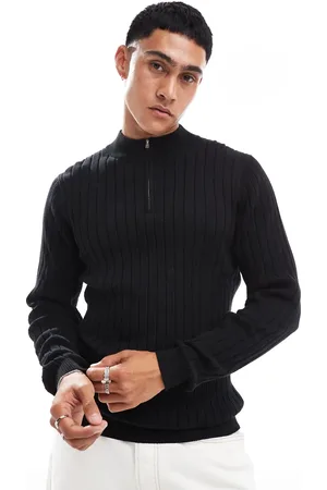 ASOS Essential - , tætsiddende og ribstrikket trøje med kvart lynlås