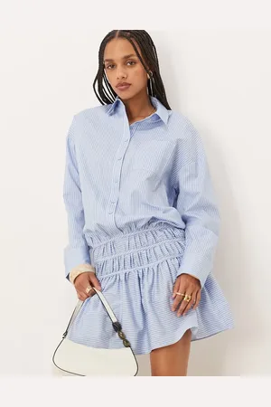ASOS Mini-skjortekjole med blouson-ærmer, sænket talje og blå og hvide striber-Multifarvet