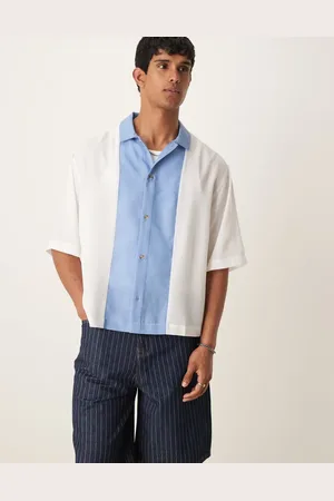 ASOS Blå og og oversized skjorte med firkantet og oversized pasform samt cut-and-sew-design-Neutral