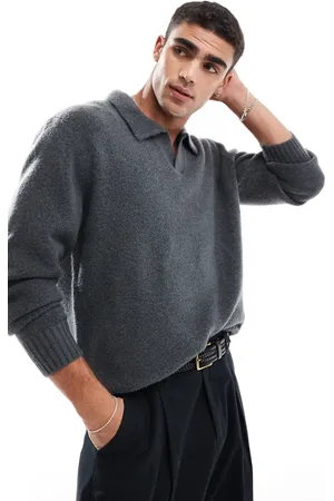 JACK & JONES Mørkegrå oversized polotrøje i blød strik