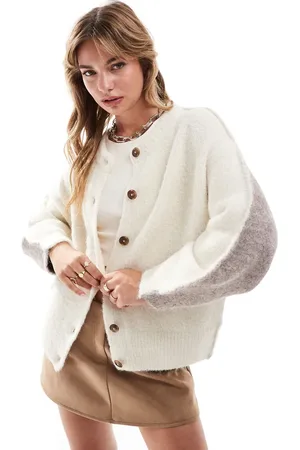 ASOS Cardigan med rund hals i neutralfarvede farveblokke