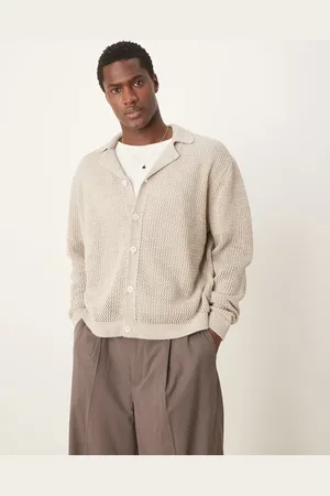 ASOS Råhvid oversized cardigan med reverskrave i strik i firkantet pasform-Neutral