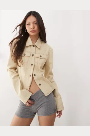 Lioness Rider - Beige denimjakke med indsyede detaljer-Neutral