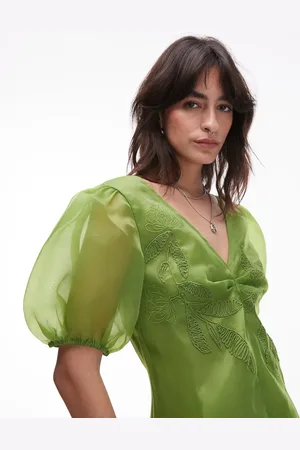 Topshop Top i organza med broderi og pufærmer