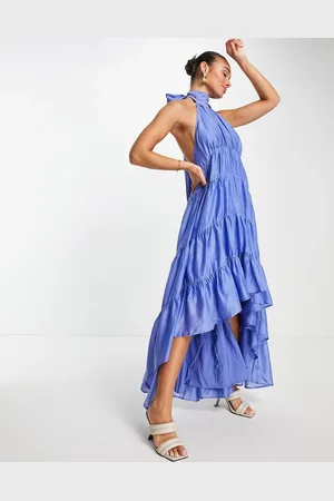 ASOS Lagdelt maxikjole i voile med halterneck og bindebånd bagpå