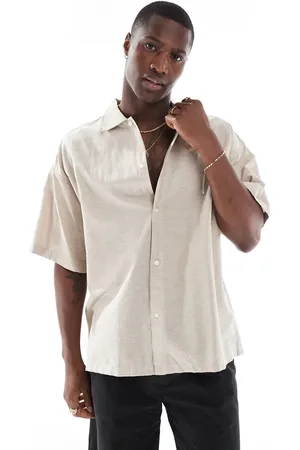 JACK & JONES Oversized og beige skjorte i hørblanding-Neutral