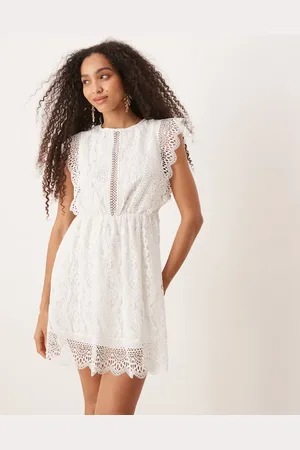Gina Tricot Hvid mini-sommerkjole i blondestof