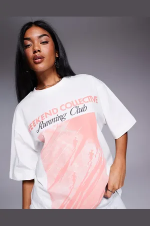 ASOS Weekend Collective - oversized T-shirt med fotografisk "running club"-print-Hvid