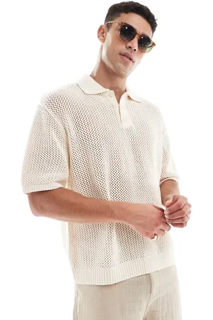 Pull&Bear Ecrufarvet polo i fin strik