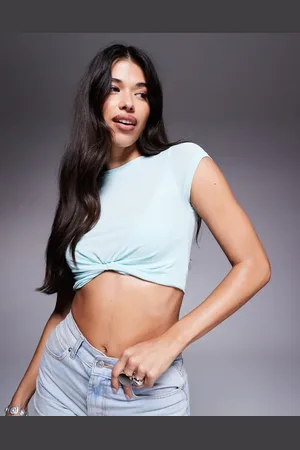 ASOS Croptop med korte ærmer og knudedetalje foran i mesh