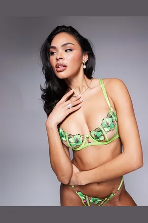 Ann Summers Caged Hibiscus - Limegrøn balconette-BH uden for med blomsterdesign