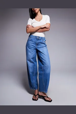 River Island Mellemvasket blå jeans med stretch og tøndeformede ben