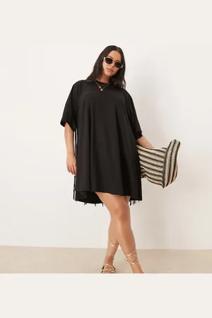 ASOS ASOS DESIGN Curve - mini-T-shirtkjole med swingdesign og frynsedetalje på ryggen
