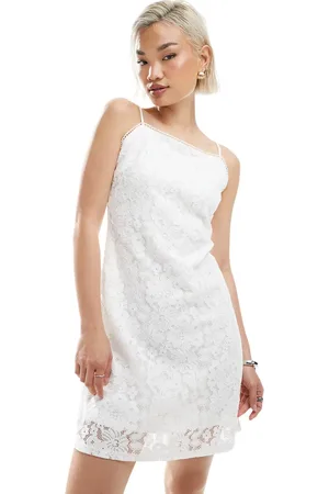 VERO MODA Hvid cami-minikjole med firkantet hals og blonder