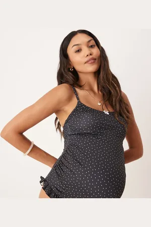 ASOS Maternity - Gerri - Sort badedragt med dyb rund hals og prikker