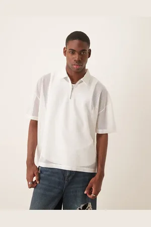 ASOS Oversized poloskjorte med lynlås og sænkede skuldre i åben mesh i firkantet pasform