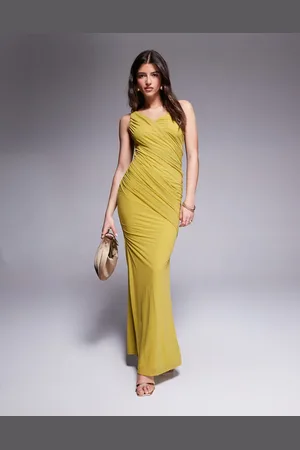ASOS Chartreusefarvet maxikjole med drapering og knudedetalje i elastisk chiffon-Gul