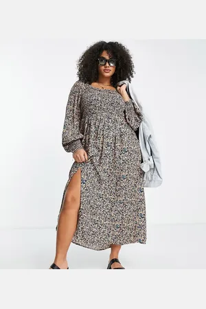 River Island Rynket midikjole med småblomstret print