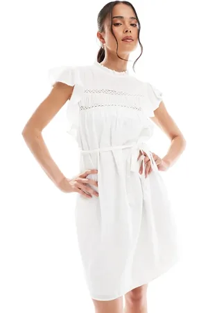 VERO MODA Hvid minikjole med bindebånd i dobby