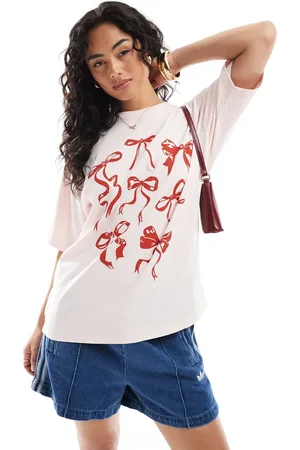 JJXX Lyserød oversized T-shirt med rødt sløjfeprint