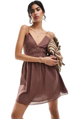 ASOS Chokoladebrun sundress i bomuldsdobby med stropper på ryggen
