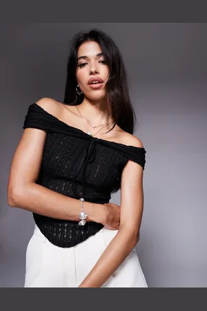 ASOS Offshoulder-top med tekstur, korte ærmer og bindedetalje