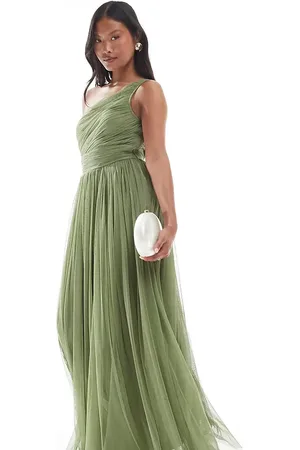 Lace & Beads Brudepiger - Olivengrøn oneshoulder-maxikjole