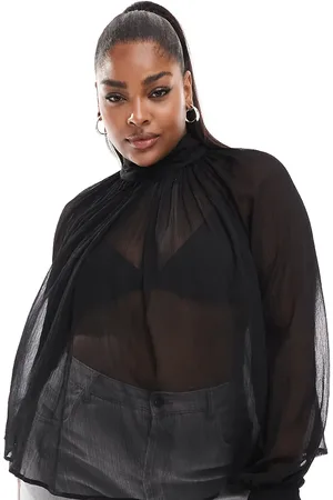 ASOS ASOS DESIGN Curve - gennemsigtig bluse med høj hals og bindedetaljer på ærmekanterne