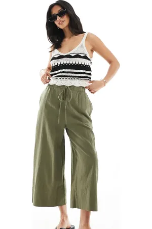 New Look Kakigrønne cropped bukser i hør