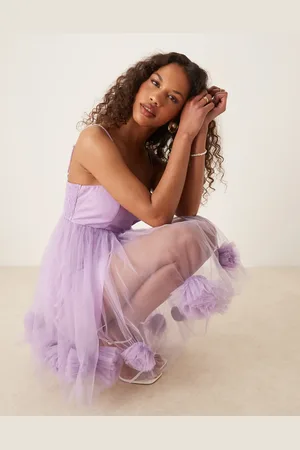 Lace & Beads Lyslilla babydoll-minikjole med boblekant
