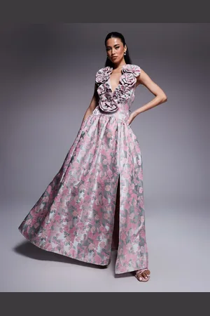 ASOS Maxikjole med småblomstret print og sænket talje samt dyb udskæring og brystbuket-detaljer i jacquard
