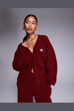 The Couture Club Oversized cardigan i vamset strik - Del af sæt-Rød