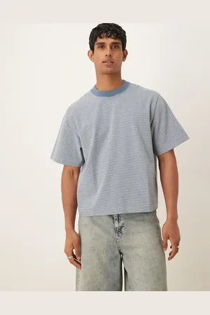 Abercrombie & Fitch Premium - Grå cropped T-shirt med striber i kraftigt stof