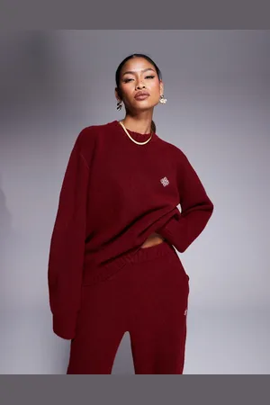 The Couture Club Oversized trøje i vamset strik - Del af sæt-Rød
