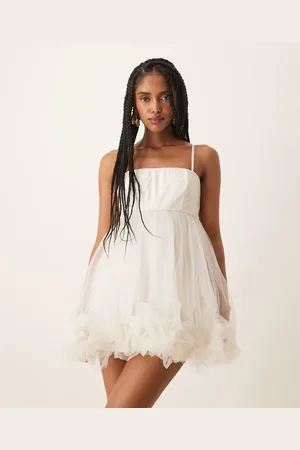 Lace & Beads Elfenbenshvid babydoll-minikjole med ballonkant
