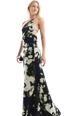 ASOS ASOS DESIGN Tall - Oneshoulder-maxikjole med åben ryg og abstrakt print i sort-Multifarvet